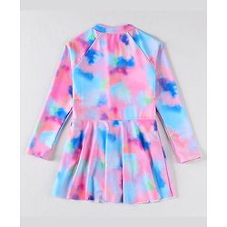 Pine Kids Full Sleeves Frock Style Swimsuit Tie  & Dye Print - Multicolor