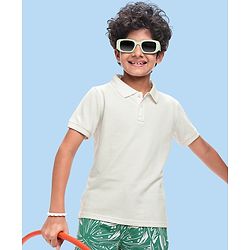 Pine Kids Cotton Knit Half Sleeves Solid Color Polo T-Shirt - White