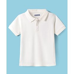 Pine Kids Cotton Knit Half Sleeves Solid Color Polo T-Shirt - White