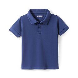Pine Kids Cotton Knit Half Sleeves Solid Color Polo T-Shirt - Navy Blue