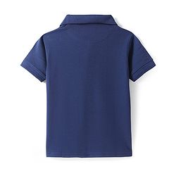 Pine Kids Cotton Knit Half Sleeves Solid Color Polo T-Shirt - Navy Blue