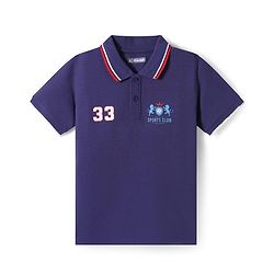 Pine Kids Cotton Knit Half Sleeves Polo T-Shirt with Text Print - Navy Blue