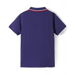 Pine Kids Cotton Knit Half Sleeves Polo T-Shirt with Text Print - Navy Blue