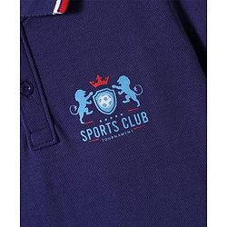 Pine Kids Cotton Knit Half Sleeves Polo T-Shirt with Text Print - Navy Blue