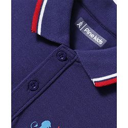 Pine Kids Cotton Knit Half Sleeves Polo T-Shirt with Text Print - Navy Blue
