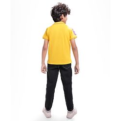 Pine Kids Cotton Knit Half Sleeves Polo T-Shirt with Text Print - Mustard Yellow