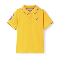 Pine Kids Cotton Knit Half Sleeves Polo T-Shirt with Text Print - Mustard Yellow