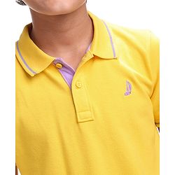 Pine Kids Cotton Knit Half Sleeves Polo T-Shirt with Text Print - Mustard Yellow