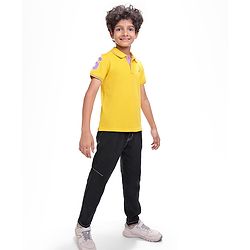 Pine Kids Cotton Knit Half Sleeves Polo T-Shirt with Text Print - Mustard Yellow