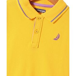 Pine Kids Cotton Knit Half Sleeves Polo T-Shirt with Text Print - Mustard Yellow