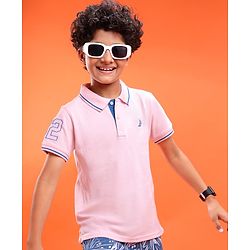 Pine Kids Cotton Knit Half Sleeves Polo T-Shirt with Text Print - Mustard Yellow