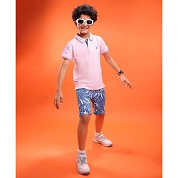 Pine Kids Cotton Knit Half Sleeves Polo T-Shirt with Text Print - Mustard Yellow