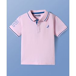 Pine Kids Cotton Knit Half Sleeves Polo T-Shirt with Text Print - Mustard Yellow