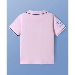Pine Kids Cotton Knit Half Sleeves Polo T-Shirt with Number Embroidery - Light Pink