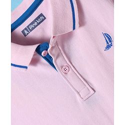Pine Kids Cotton Knit Half Sleeves Polo T-Shirt with Number Embroidery - Light Pink