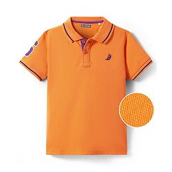Pine Kids Cotton Knit Half Sleeves Polo T-Shirt with Text Print - Mustard Yellow