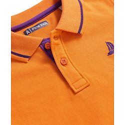 Pine Kids Cotton Knit Half Sleeves Polo T-Shirt with Text Print - Mustard Yellow