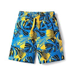 Pine Kids Single Jersey Knit Sleeveless Shorts Night Suit With Leaf Print - Yellow & Blue