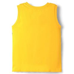Pine Kids Single Jersey Knit Sleeveless Shorts Night Suit With Leaf Print - Yellow & Blue