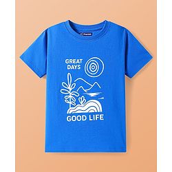 Pine Kids Single Jersey Knit Half Sleeves Shorts Night Suit with Text Print - Blue