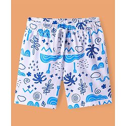 Pine Kids Single Jersey Knit Half Sleeves Shorts Night Suit with Text Print - Blue