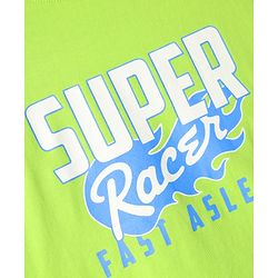Pine Kids Single Jersey Knit Half Sleeves Shorts Night Suit with Super Racer Text Print - Limegreen