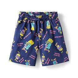 Pine Kids Single Jersey Knit Half Sleeves Shorts Night Suit With Snacks Print - Navy Blue