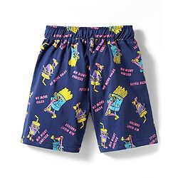 Pine Kids Single Jersey Knit Half Sleeves Shorts Night Suit With Snacks Print - Navy Blue