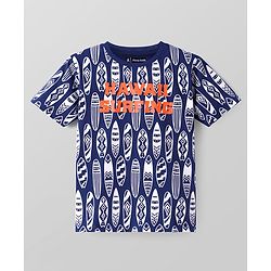 Pine Kids Single Jersey Knit Half Sleeves Shorts Night Suit With Surfing Print - Navy Blue