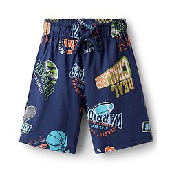 Pine Kids Single Jersey Knit Half Sleeves Shorts Night Suit With Text Print - Navy Blue