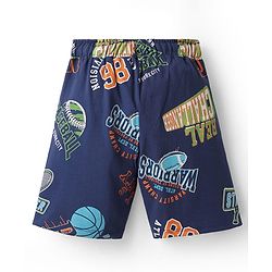 Pine Kids Single Jersey Knit Half Sleeves Shorts Night Suit With Text Print - Navy Blue