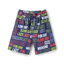 Pine Kids Single Jersey Knit Half Sleeves Co-ords Shorts Night Suit With Text Print - Navy Blue