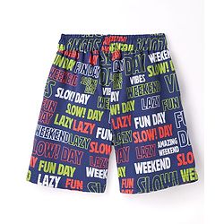 Pine Kids Single Jersey Knit Half Sleeves Co-ords Shorts Night Suit With Text Print - Navy Blue