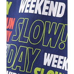 Pine Kids Single Jersey Knit Half Sleeves Co-ords Shorts Night Suit With Text Print - Navy Blue
