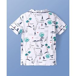 Pine Kids Single Jersey Half Sleeves Shorts Night Suit With Beach Theme Print - White