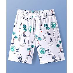Pine Kids Single Jersey Half Sleeves Shorts Night Suit With Beach Theme Print - White