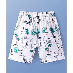 Pine Kids Single Jersey Half Sleeves Shorts Night Suit With Beach Theme Print - White