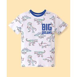 Pine Kids Single Jersey Knit Half Sleeves Shorts Night Suit With Dino Print - White