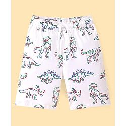 Pine Kids Single Jersey Knit Half Sleeves Shorts Night Suit With Dino Print - White