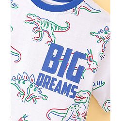 Pine Kids Single Jersey Knit Half Sleeves Shorts Night Suit With Dino Print - White