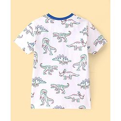 Pine Kids Single Jersey Knit Half Sleeves Shorts Night Suit With Dino Print - White