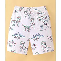 Pine Kids Single Jersey Knit Half Sleeves Shorts Night Suit With Dino Print - White