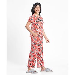 Pine Kids Single Jersey Knit Half Sleeves Night Suit With Butterfly Print - White & Red
