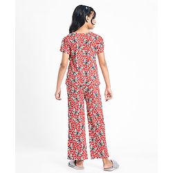Pine Kids Single Jersey Knit Half Sleeves Night Suit With Butterfly Print - White & Red