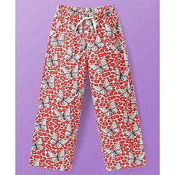 Pine Kids Single Jersey Knit Half Sleeves Night Suit With Butterfly Print - White & Red