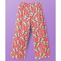 Pine Kids Single Jersey Knit Half Sleeves Night Suit With Butterfly Print - White & Red