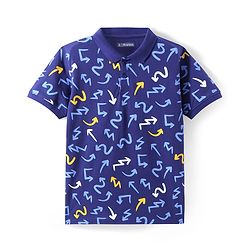 Pine Kids Cotton Knit Half Sleeves Polo T-Shirt With Arrow Print - Navy Blue