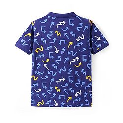 Pine Kids Cotton Knit Half Sleeves Polo T-Shirt With Arrow Print - Navy Blue