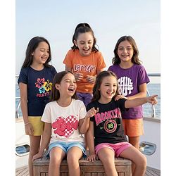 Pine Kids Cotton Knit Half Sleeves Text Printed T-Shirts Pack of 5 - Multicolor