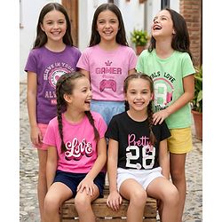 Pine Kids Cotton Knit Half Sleeves T-Shirts with Text Print Pack of 5 - Multicolor